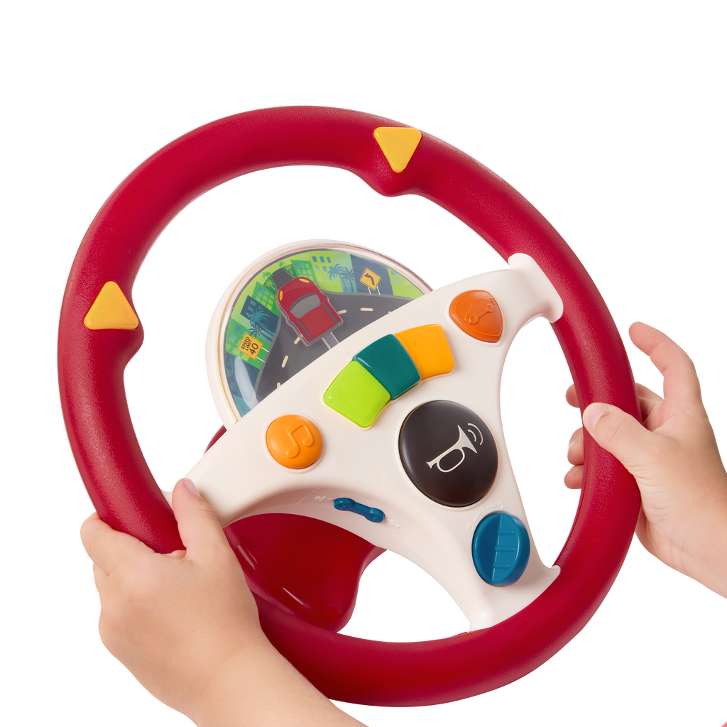 Musical steering wheel car seat toy for toddlers