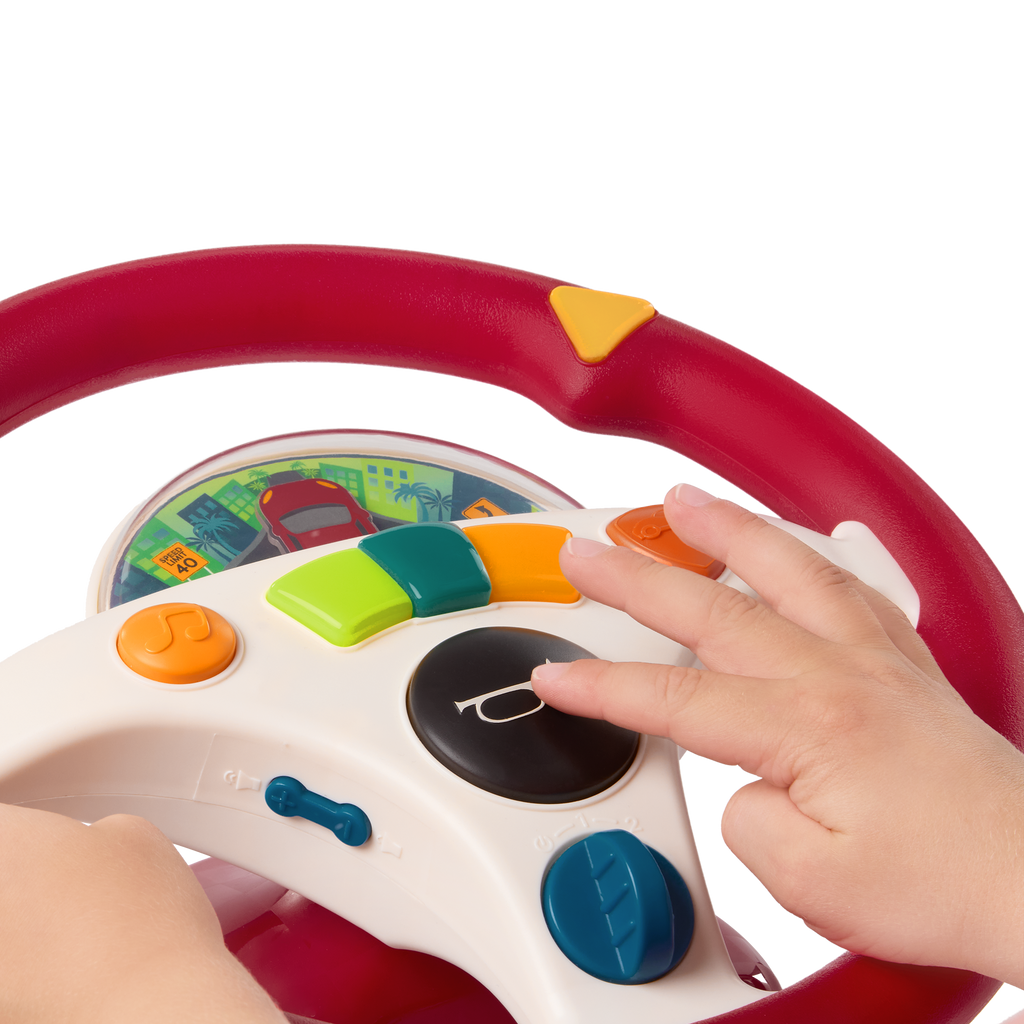 Musical steering wheel car seat toy for toddlers