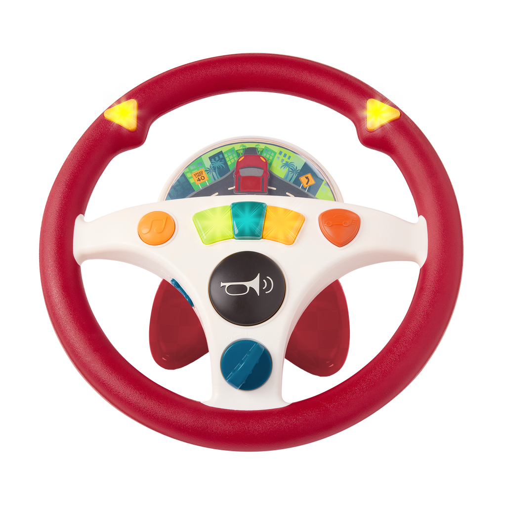 Musical steering wheel car seat toy for toddlers