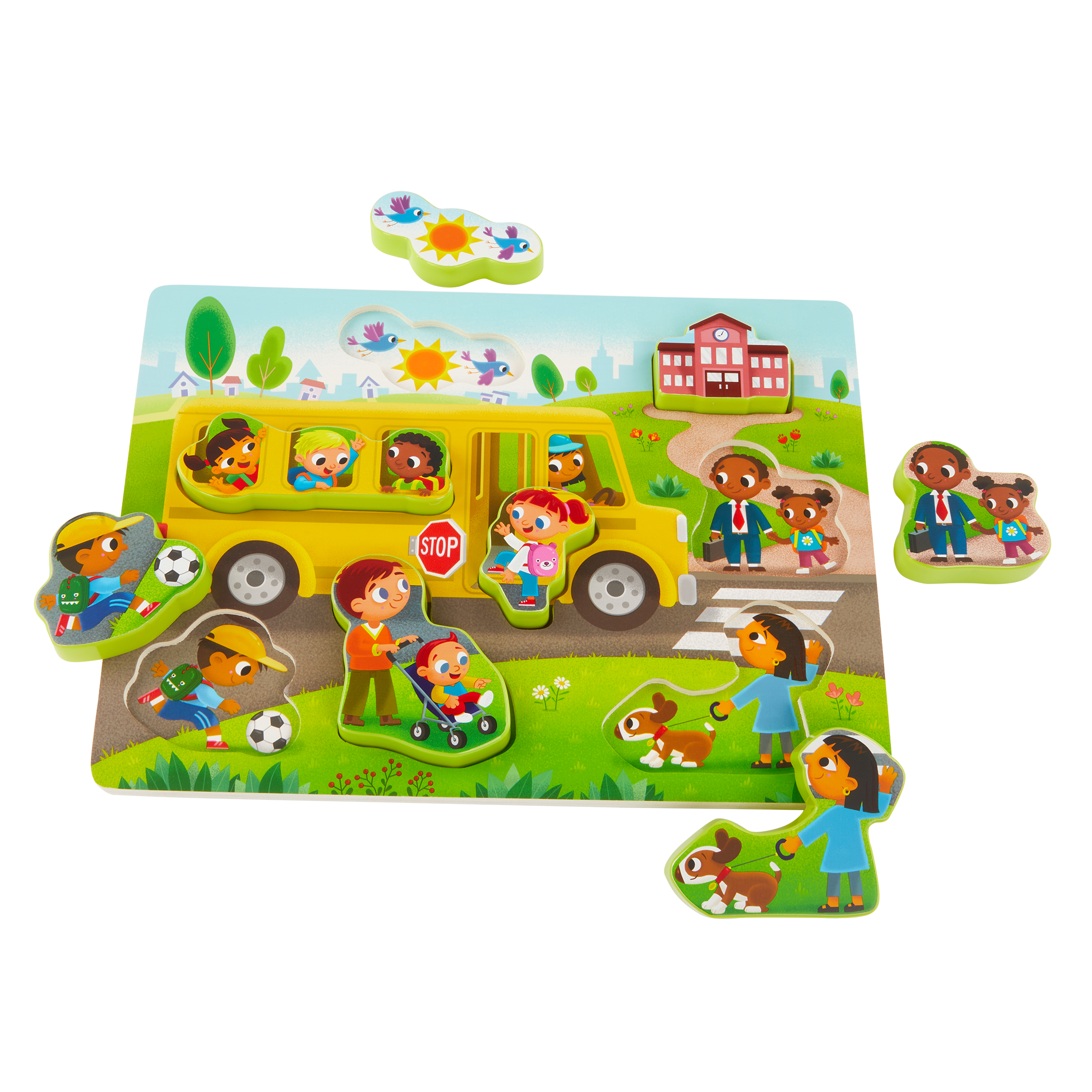 Chunky wooden puzzles for toddlers school bus farm animals emotions