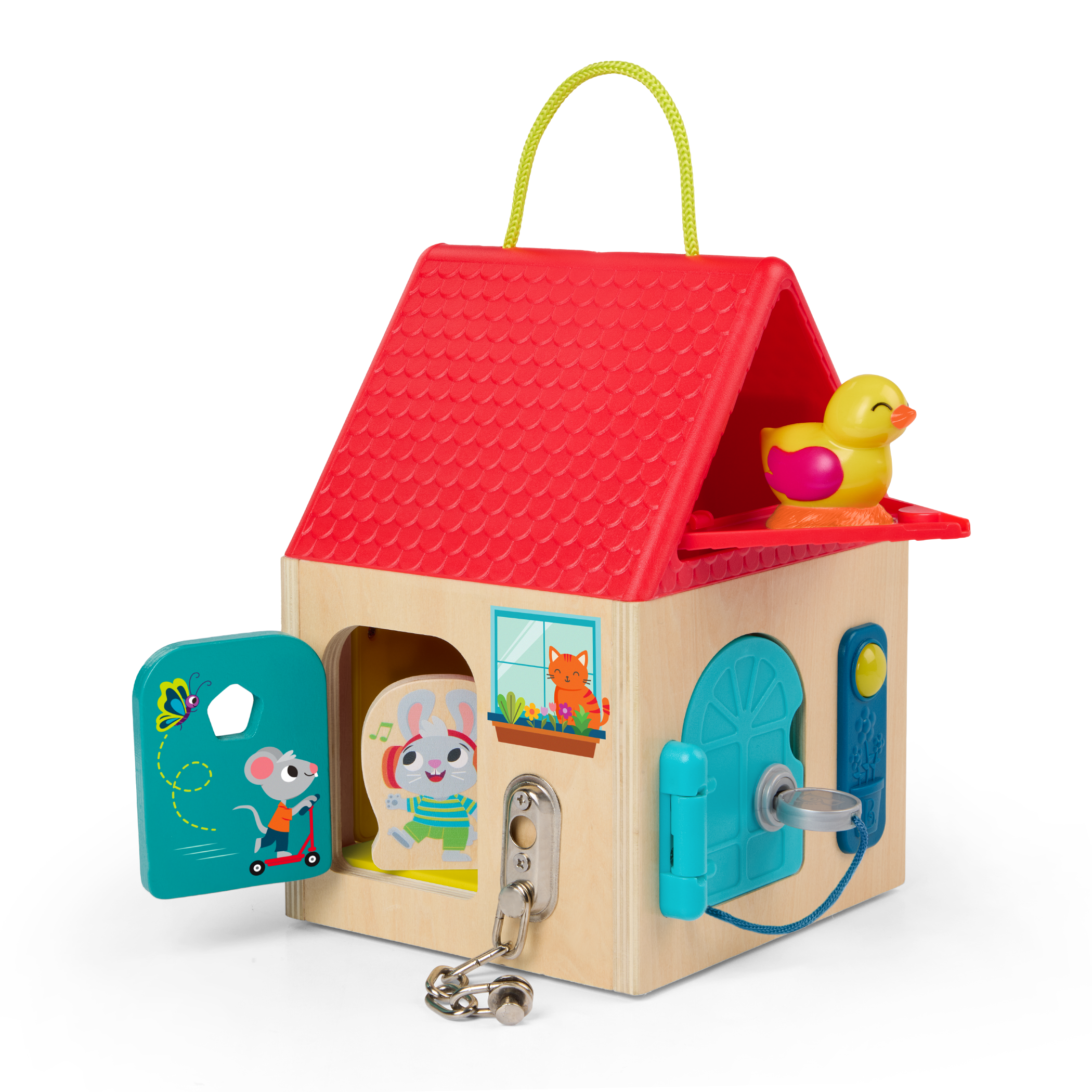 Locks and latches box dexterity toy for toddlers and babies