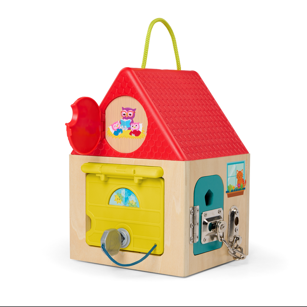 Locks and latches box dexterity toy for toddlers and babies