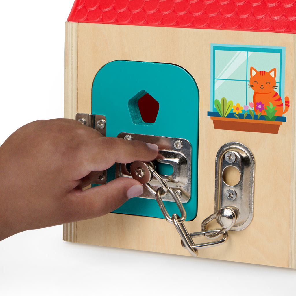 Locks and latches box dexterity toy for toddlers and babies