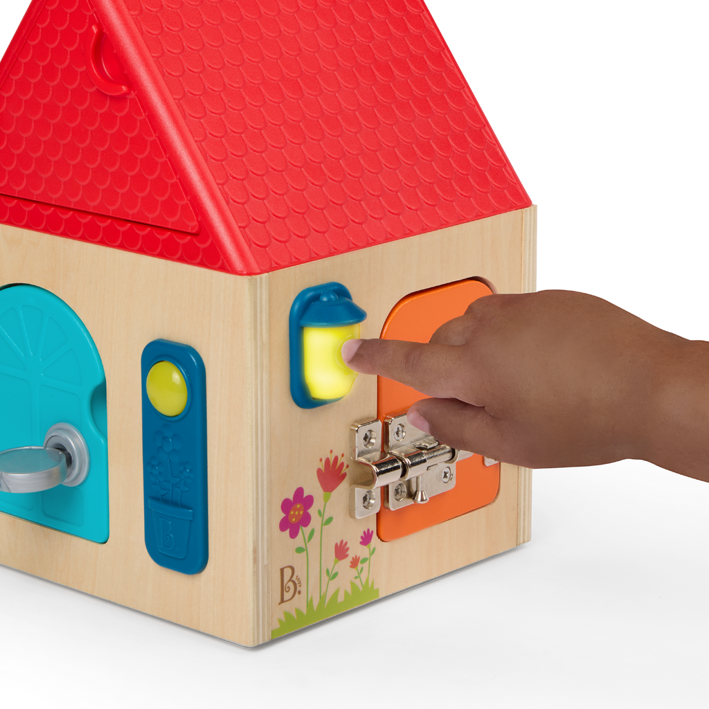 Locks and latches box dexterity toy for toddlers and babies