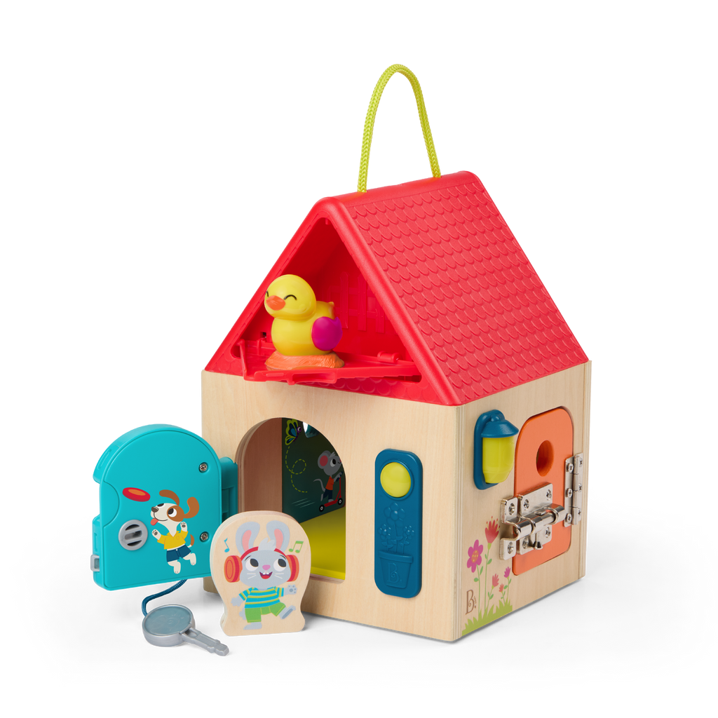 Locks and latches box dexterity toy for toddlers and babies