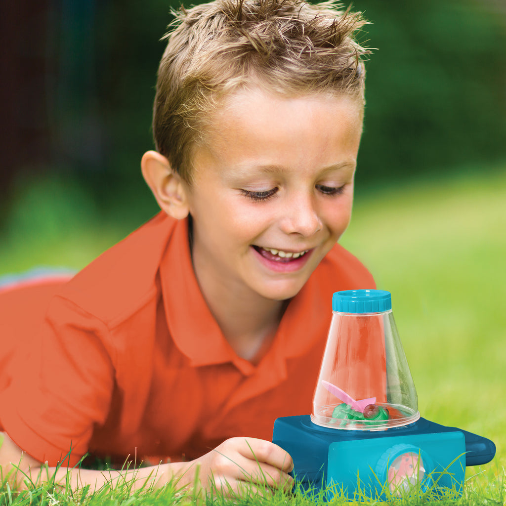 Little Explorer's Pack with 2-way toy microscope, reusable sticker book, and bug catching toys