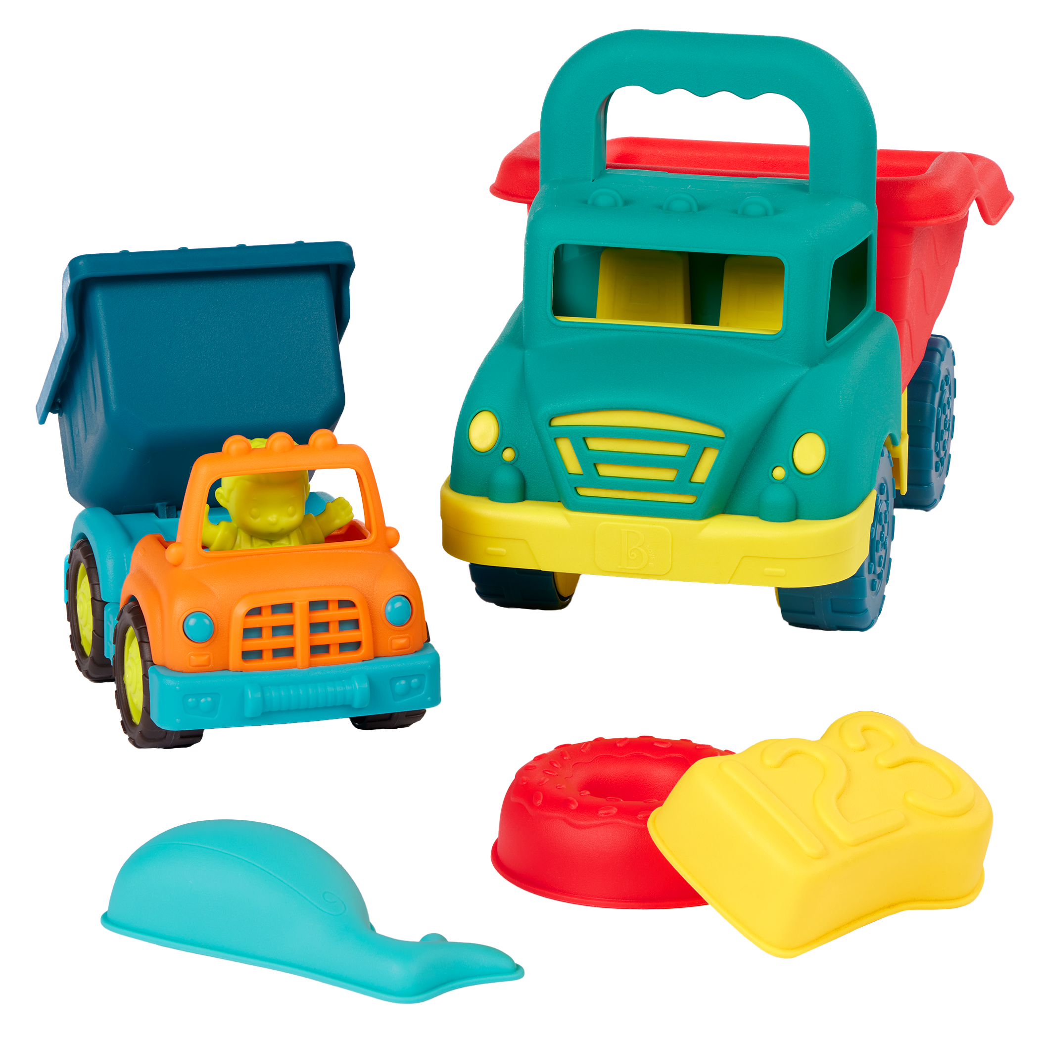 Toy dump trucks with sand molds
