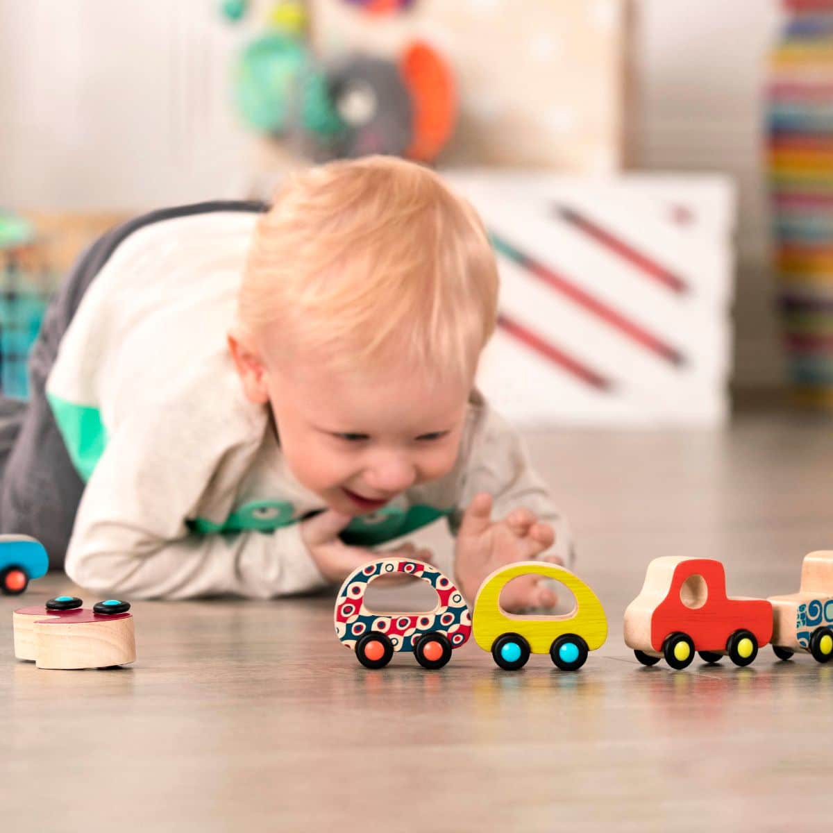 Mini wooden blue race car