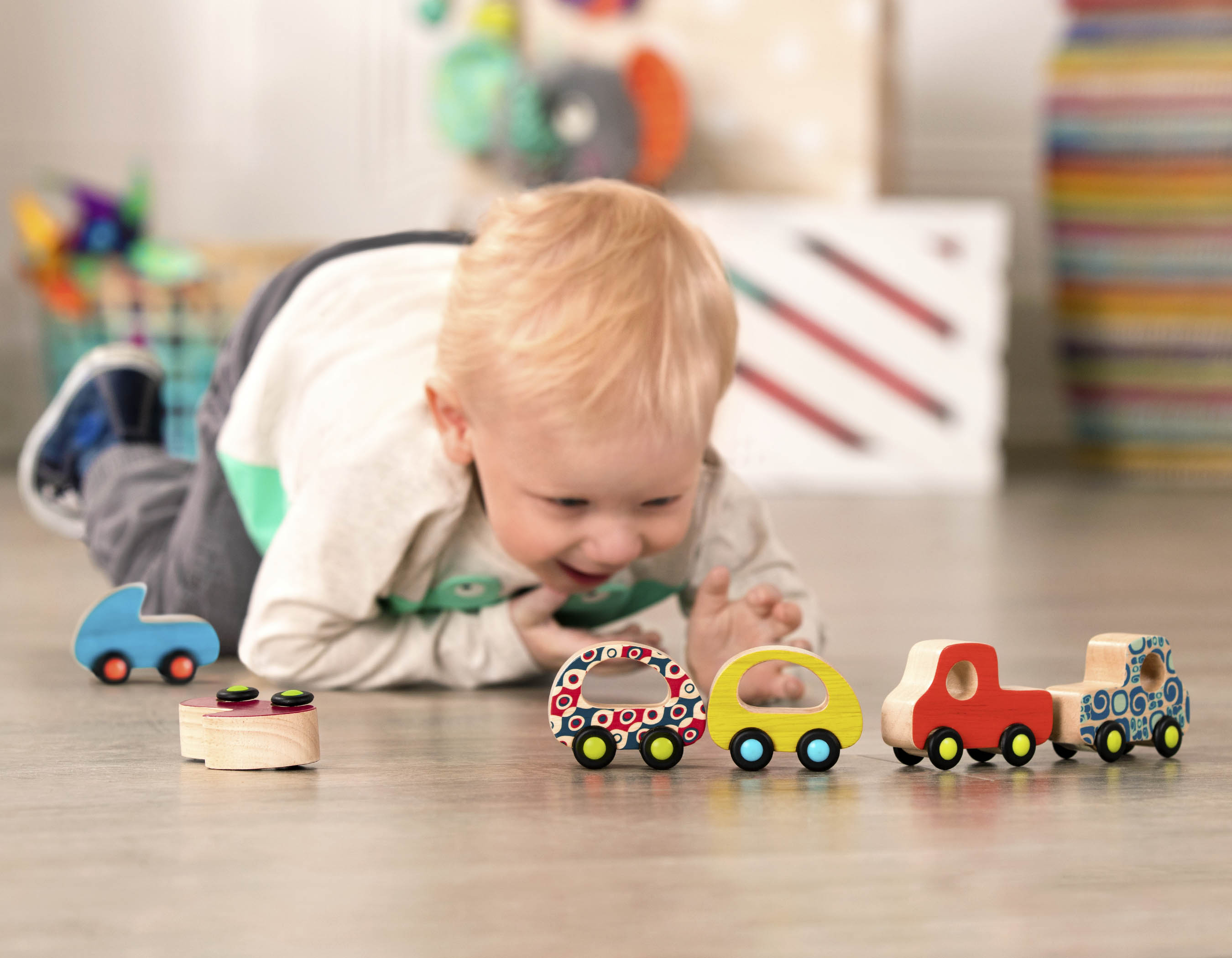 Wooden toy cars.