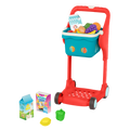 Toy shopping cart with groceries.