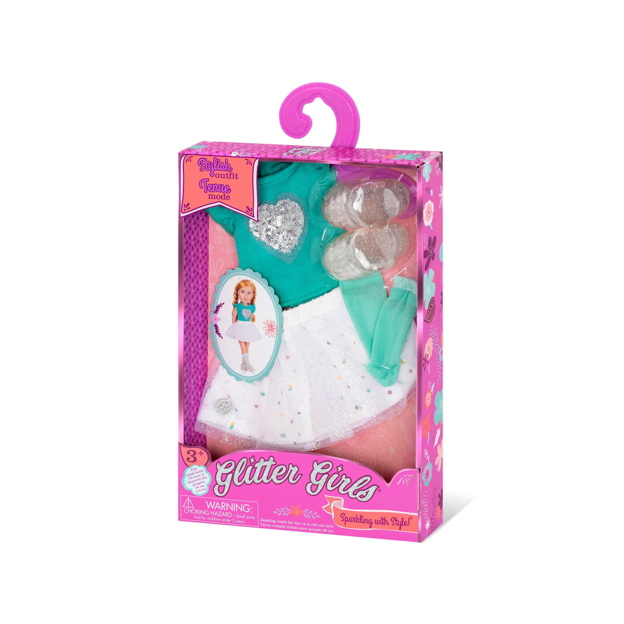 Sparkly heart top and skirt for 14-inch doll