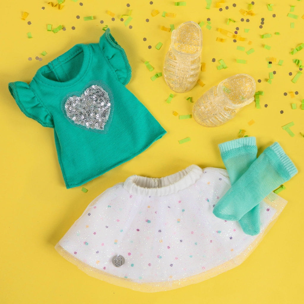 Sparkly heart top and skirt for 14-inch doll