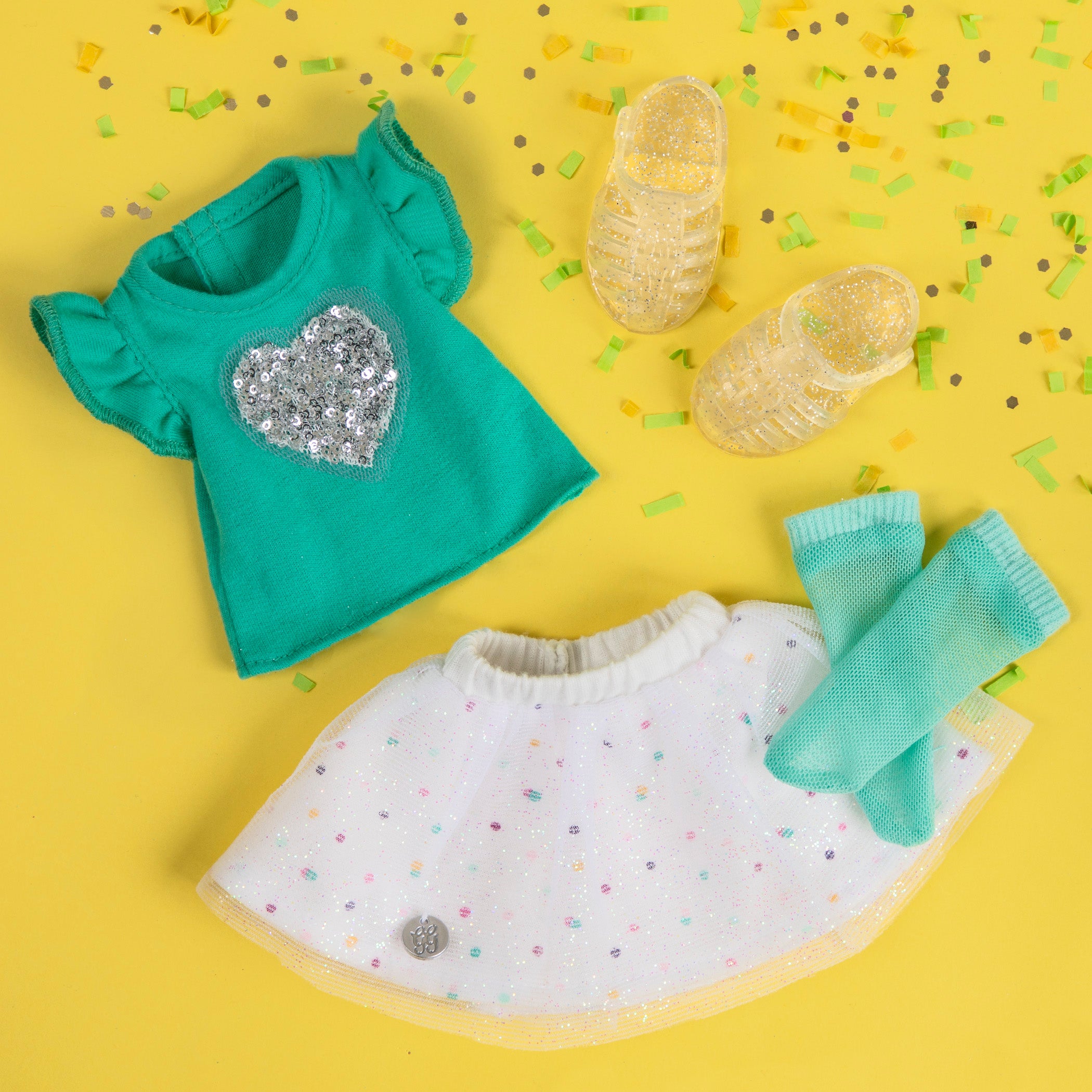 Sparkly heart top and skirt for 14-inch doll
