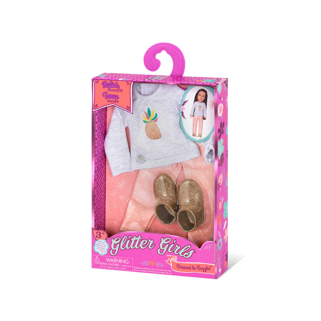 Pineapple glitter top and pants for 14-inch doll