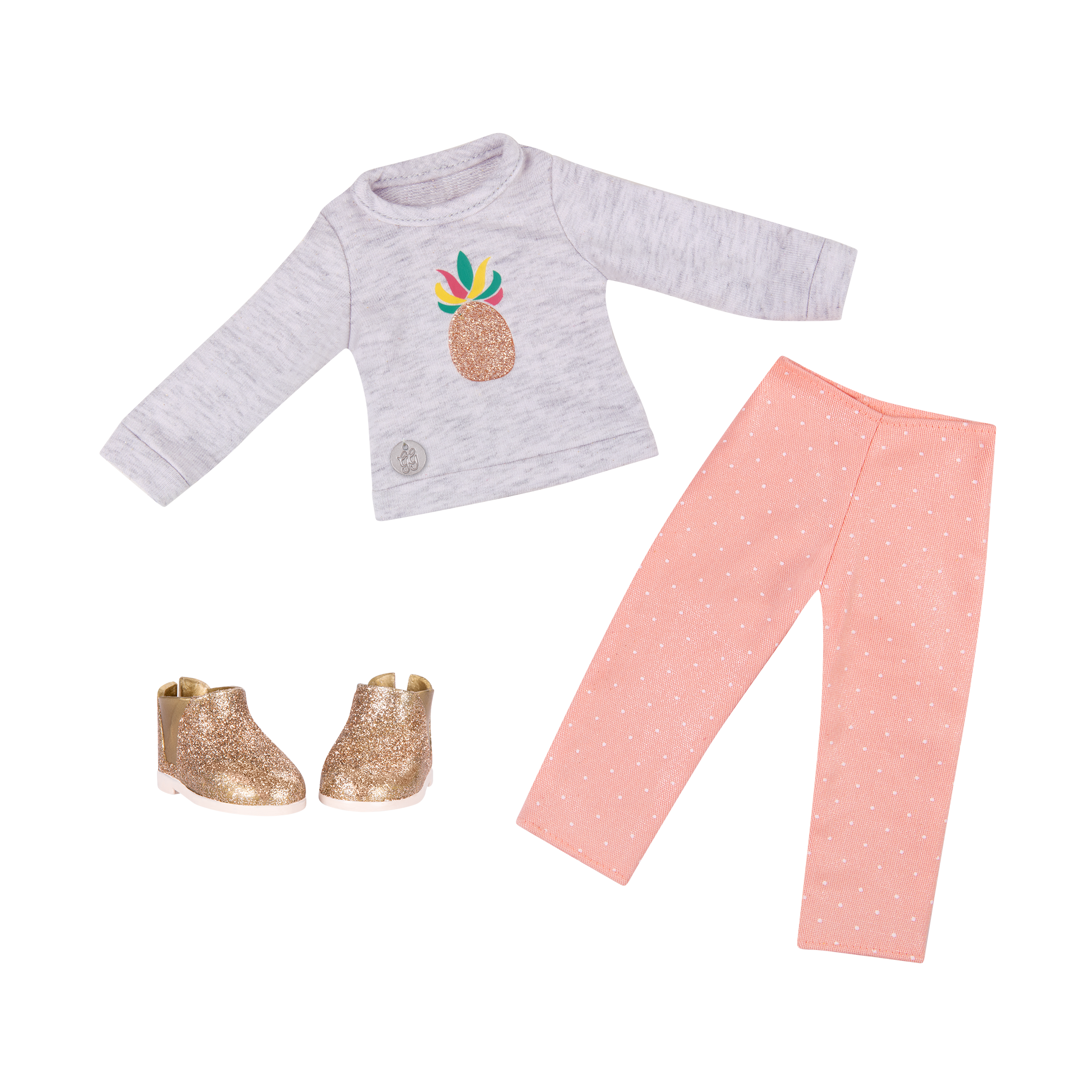 Pineapple glitter top and pants for 14-inch doll