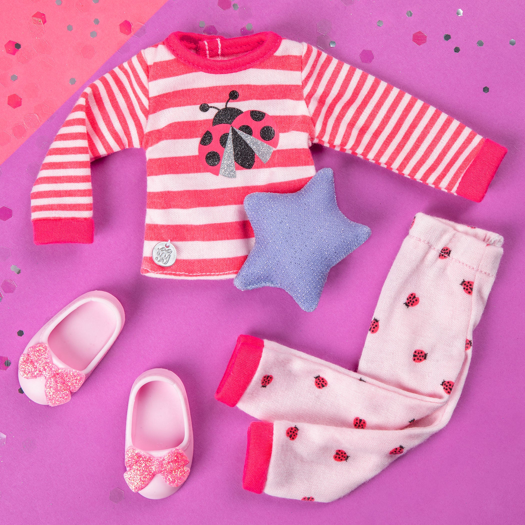 Ladybug pajamas for 14-inch doll