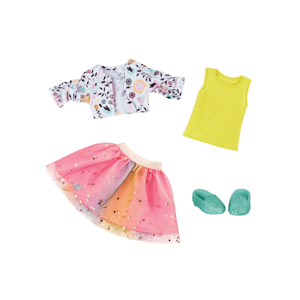 Outfit with glitter shoes for 14-inch doll