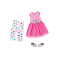 Pink dress with glitter shoes for 14-inch doll