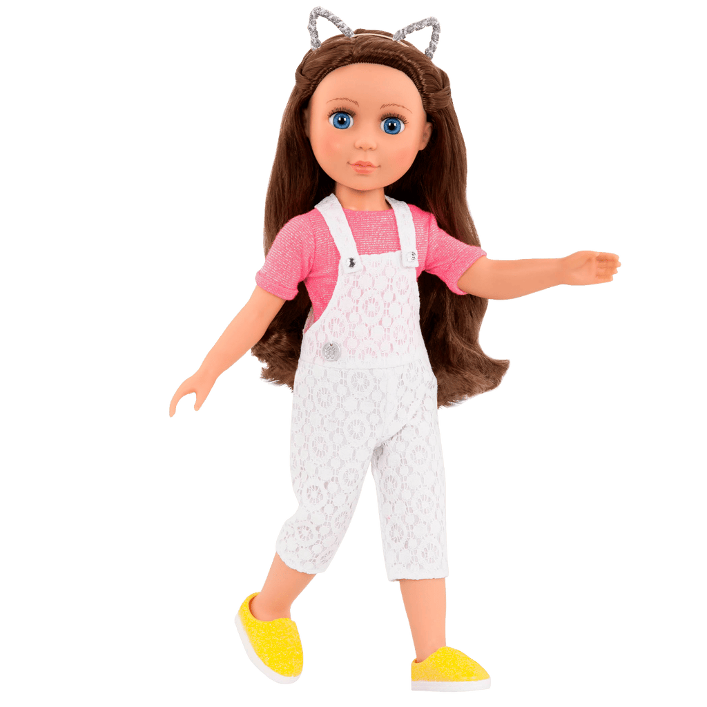 Lace overalls with cat ears for 14-inch doll