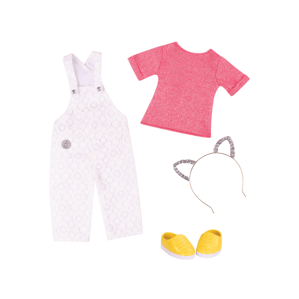 Lace overalls with cat ears for 14-inch doll