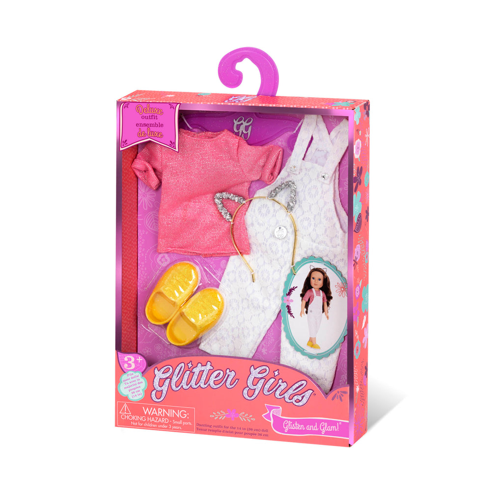 Lace overalls with cat ears for 14-inch doll