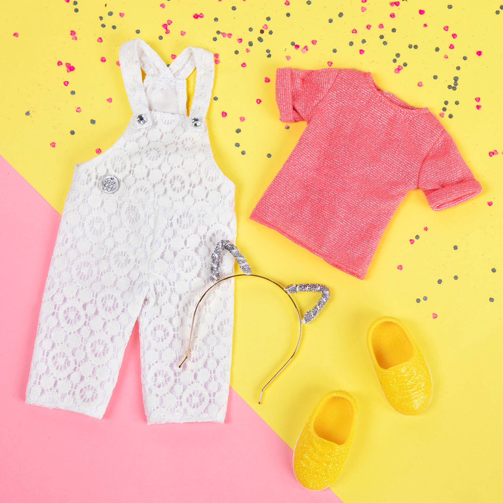 Lace overalls with cat ears for 14-inch doll