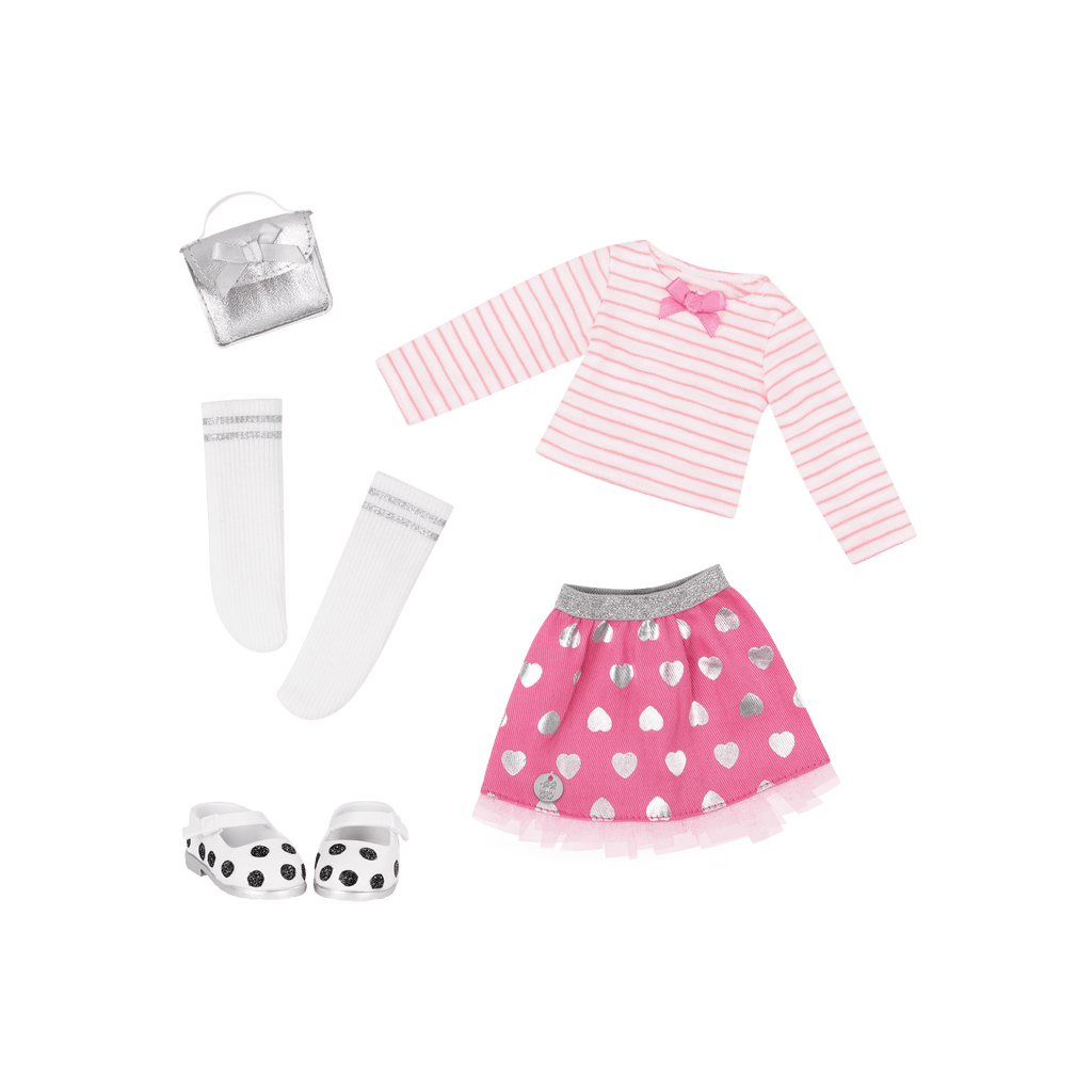 Skirt and top with glitter shoes for 14-inch doll