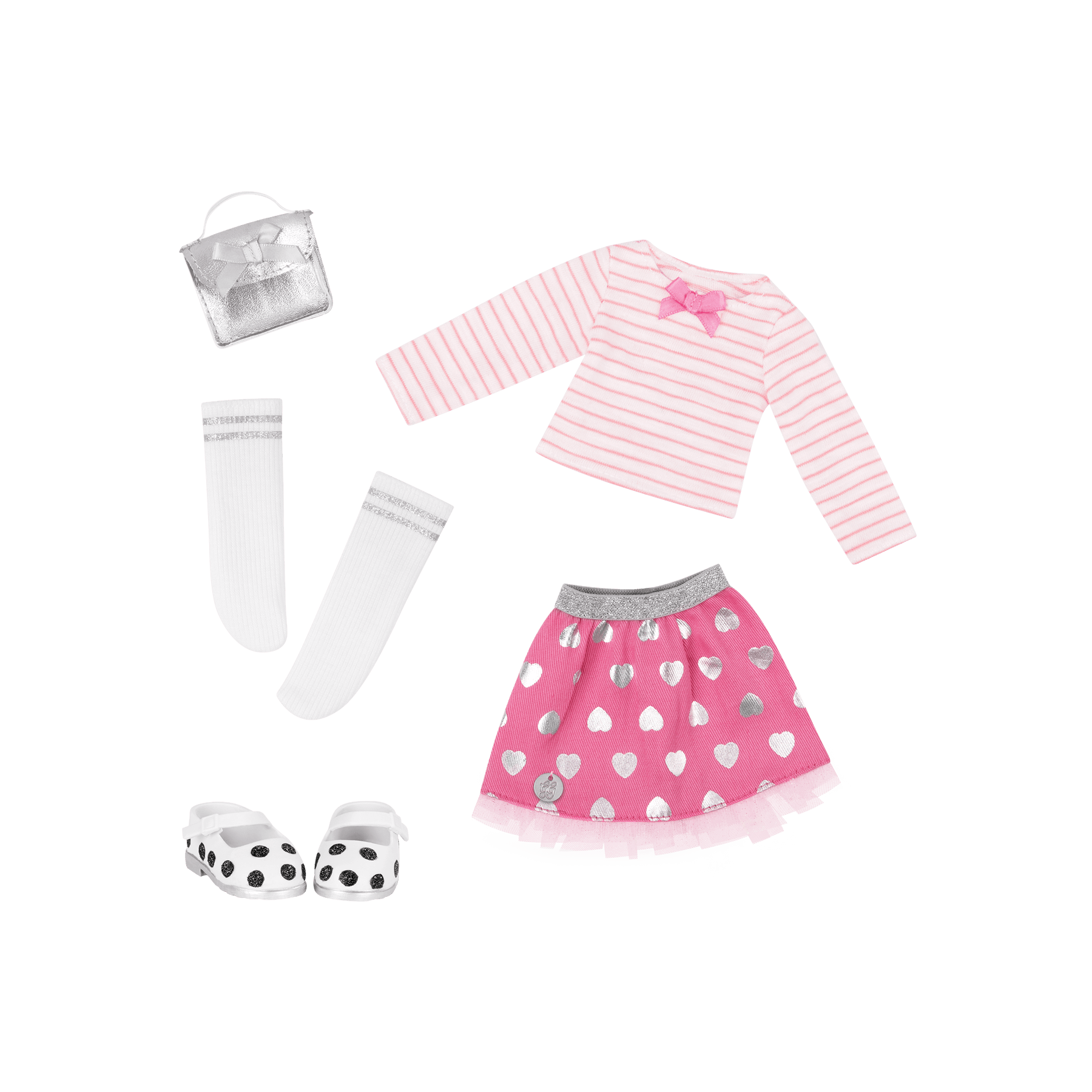 Skirt and top with glitter shoes for 14-inch doll
