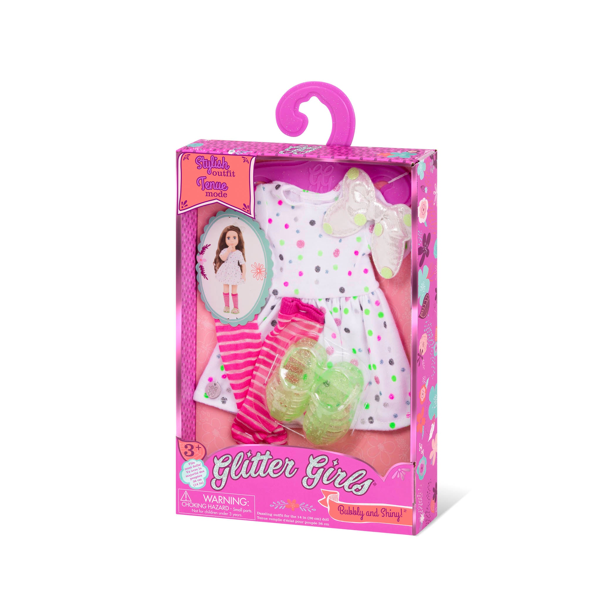 Glitter dress with bow for 14-inch doll