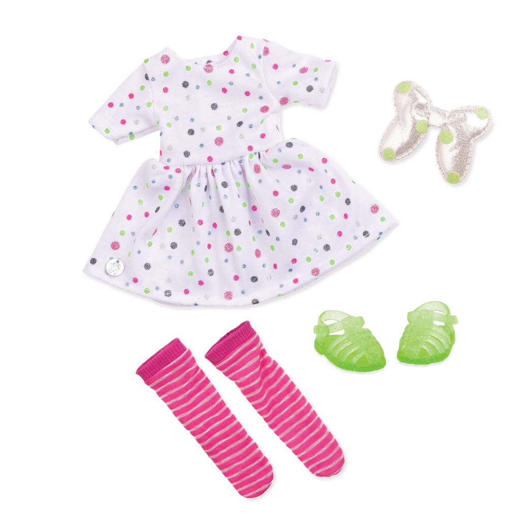 Glitter dress with bow for 14-inch doll