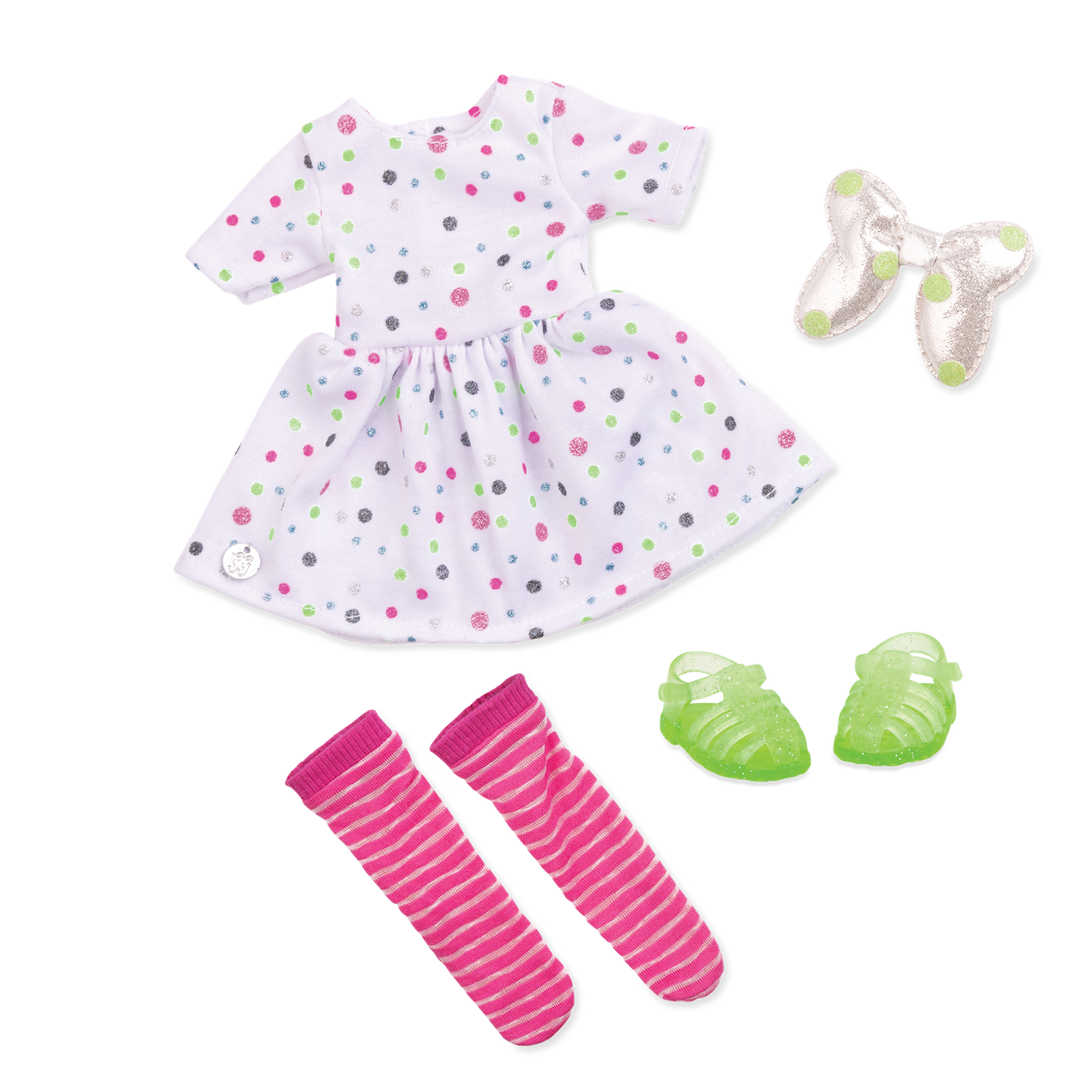 Glitter dress with bow for 14-inch doll