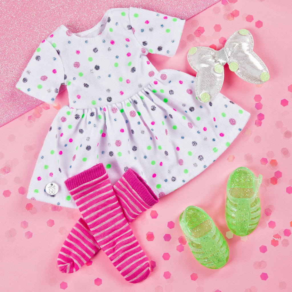 Glitter dress with bow for 14-inch doll