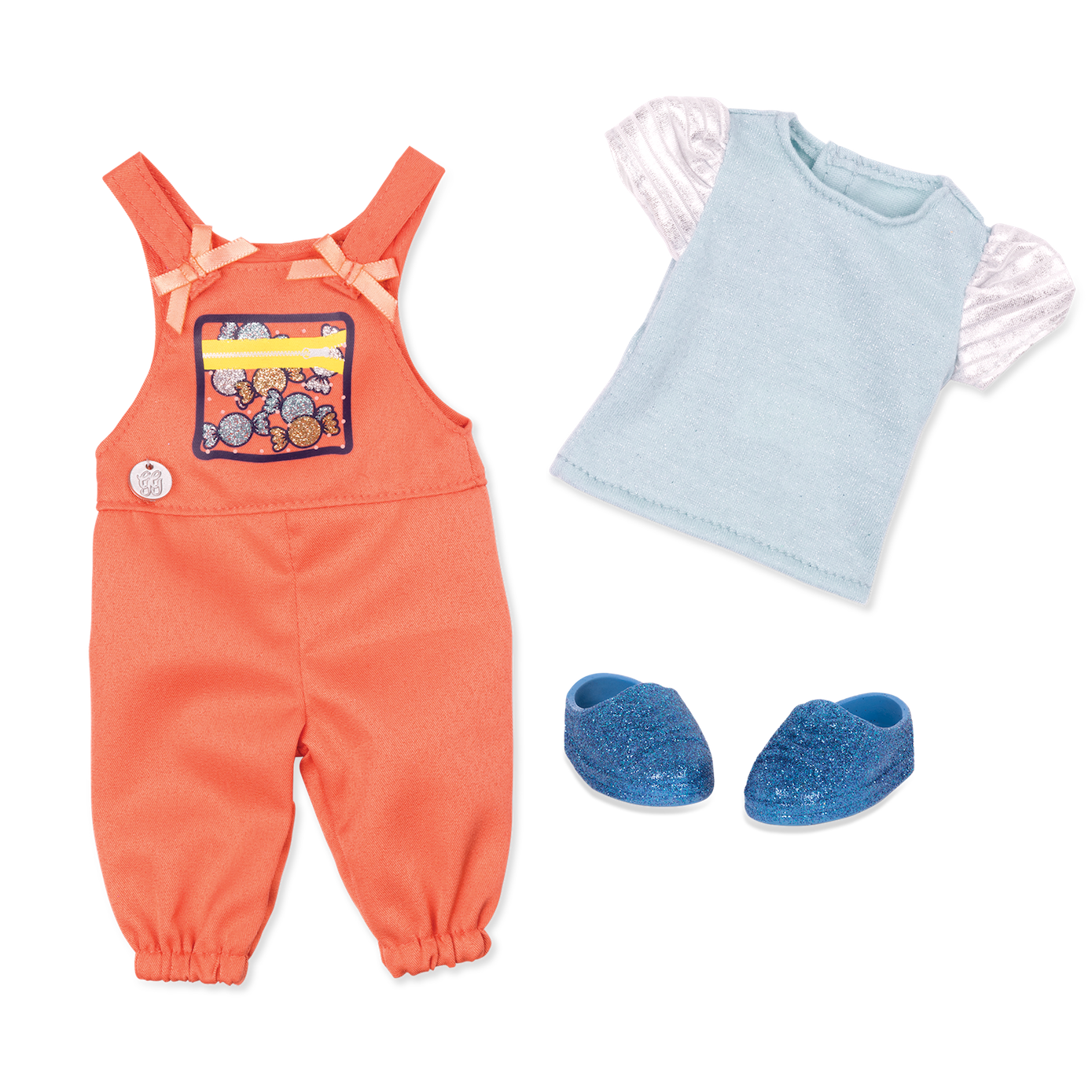 Candy shop overalls for 14-inch doll
