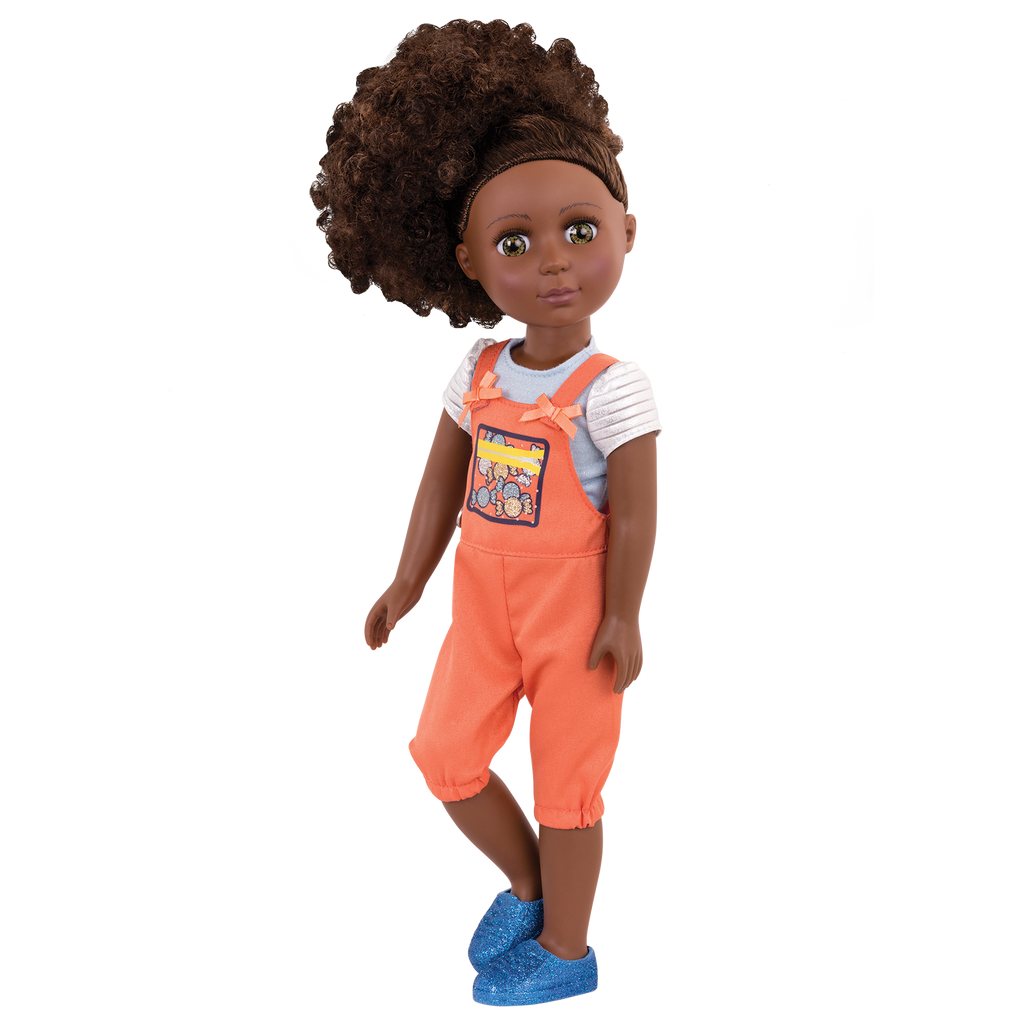 Candy shop overalls for 14-inch doll