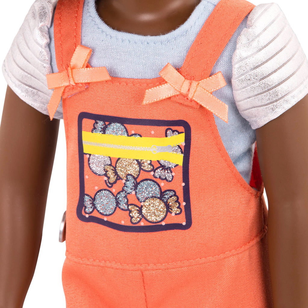 Candy shop overalls for 14-inch doll