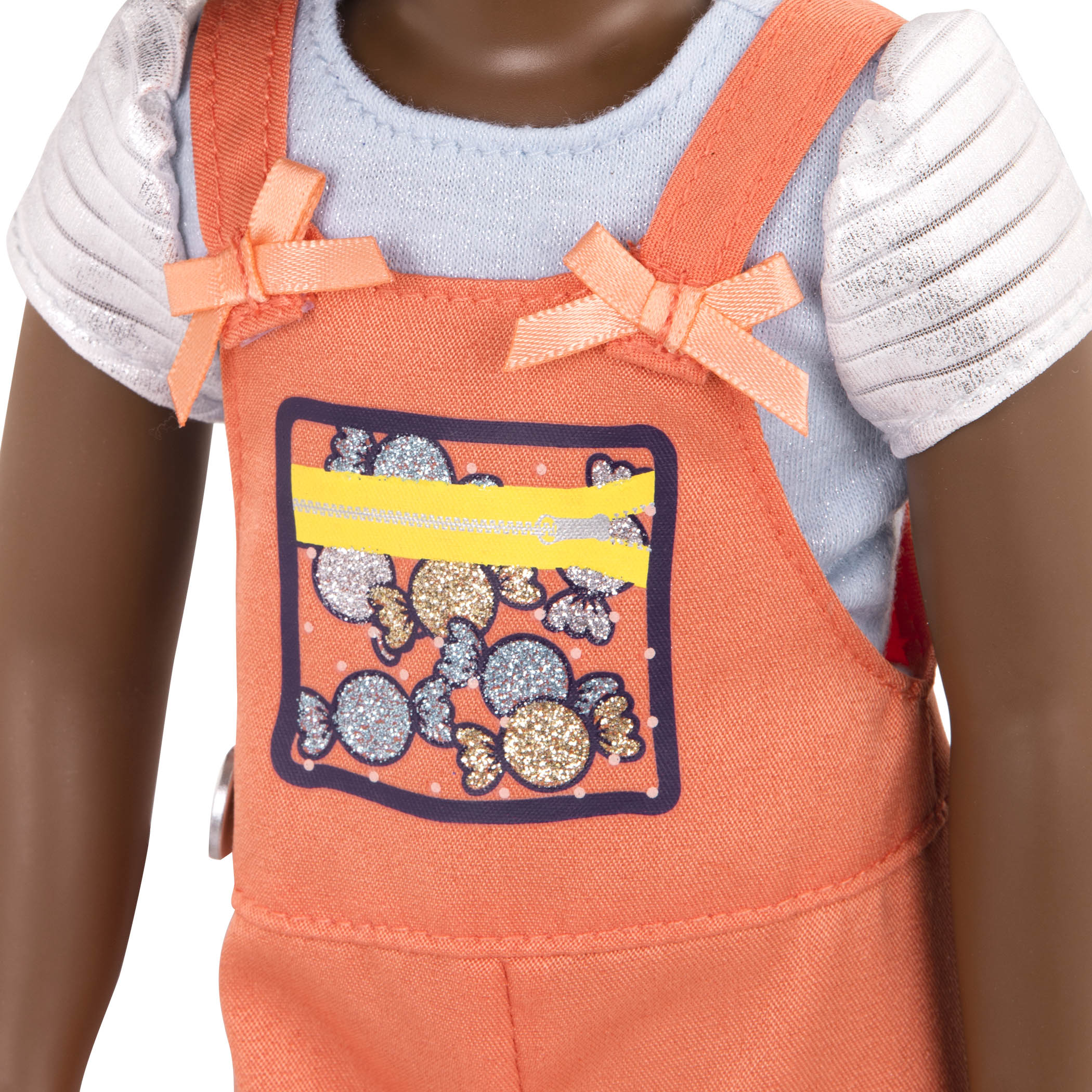 Candy shop overalls for 14-inch doll