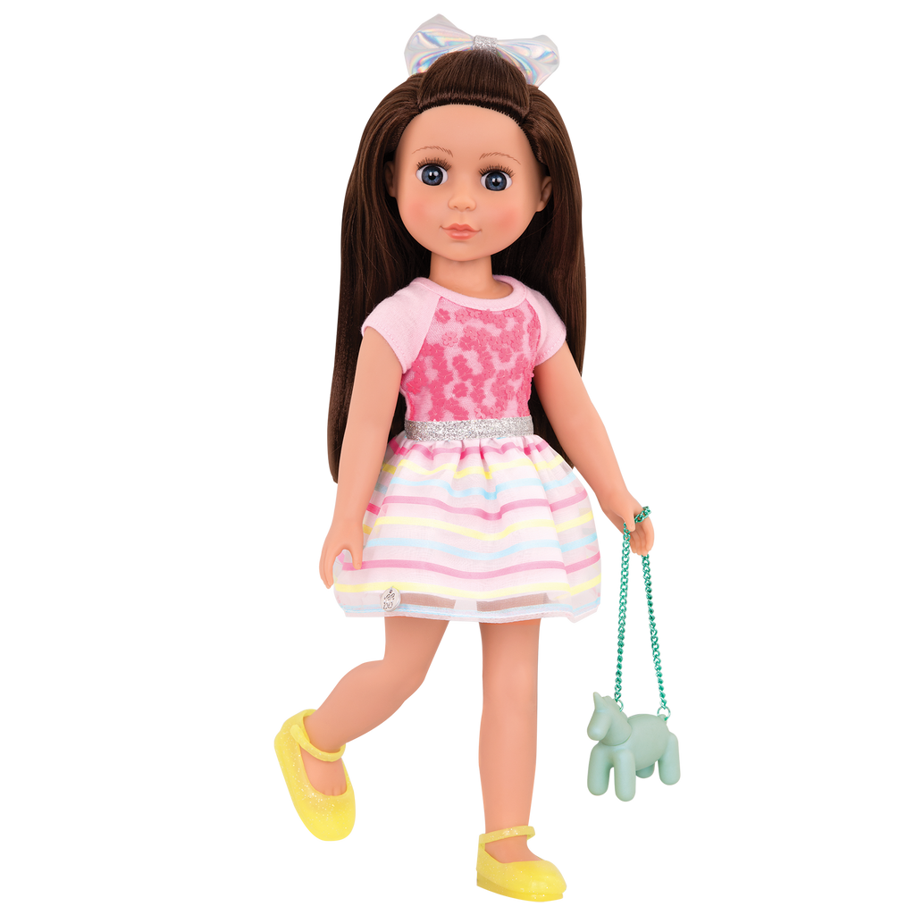 Rainbow floral dress for 14-inch doll