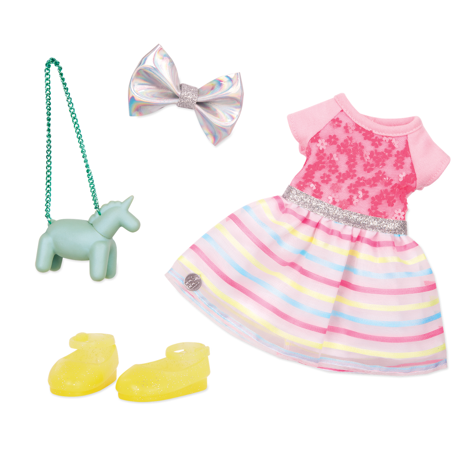 Rainbow floral dress for 14-inch doll