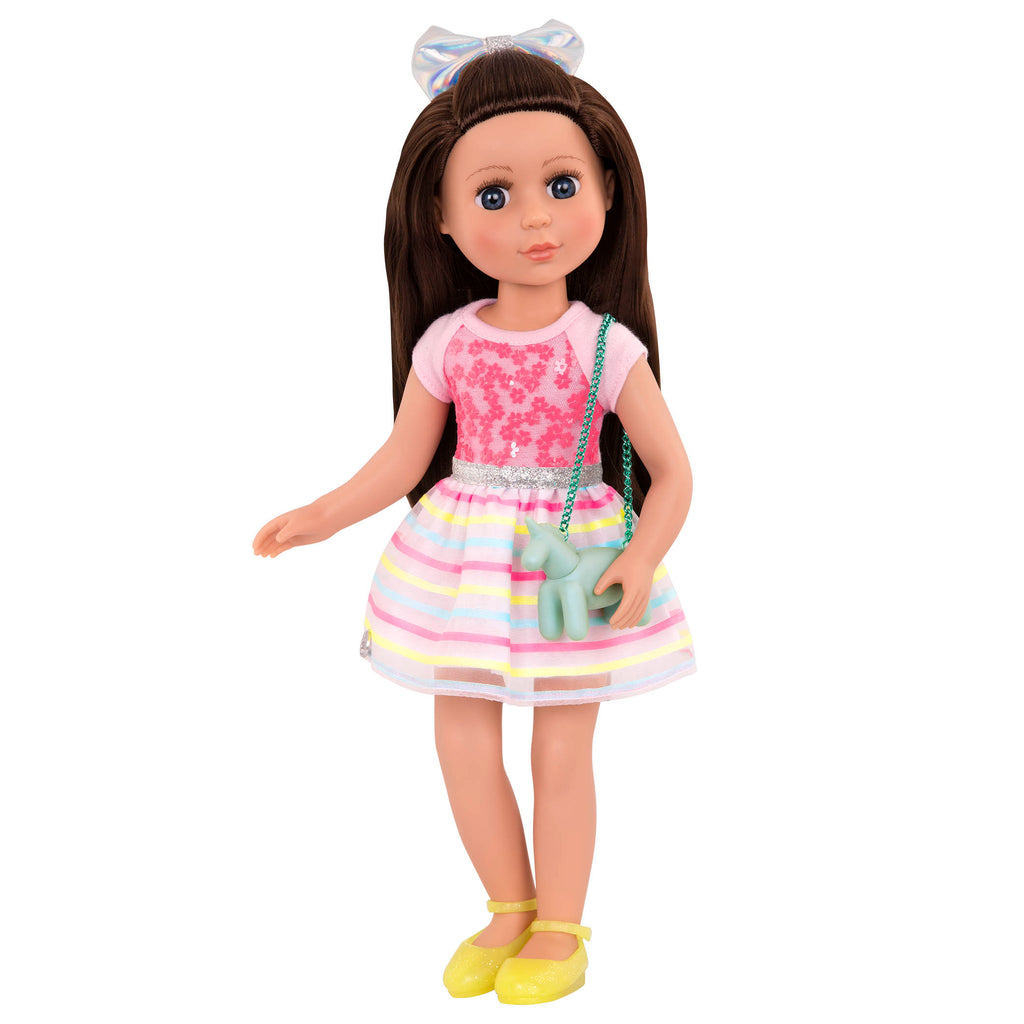 Rainbow floral dress for 14-inch doll