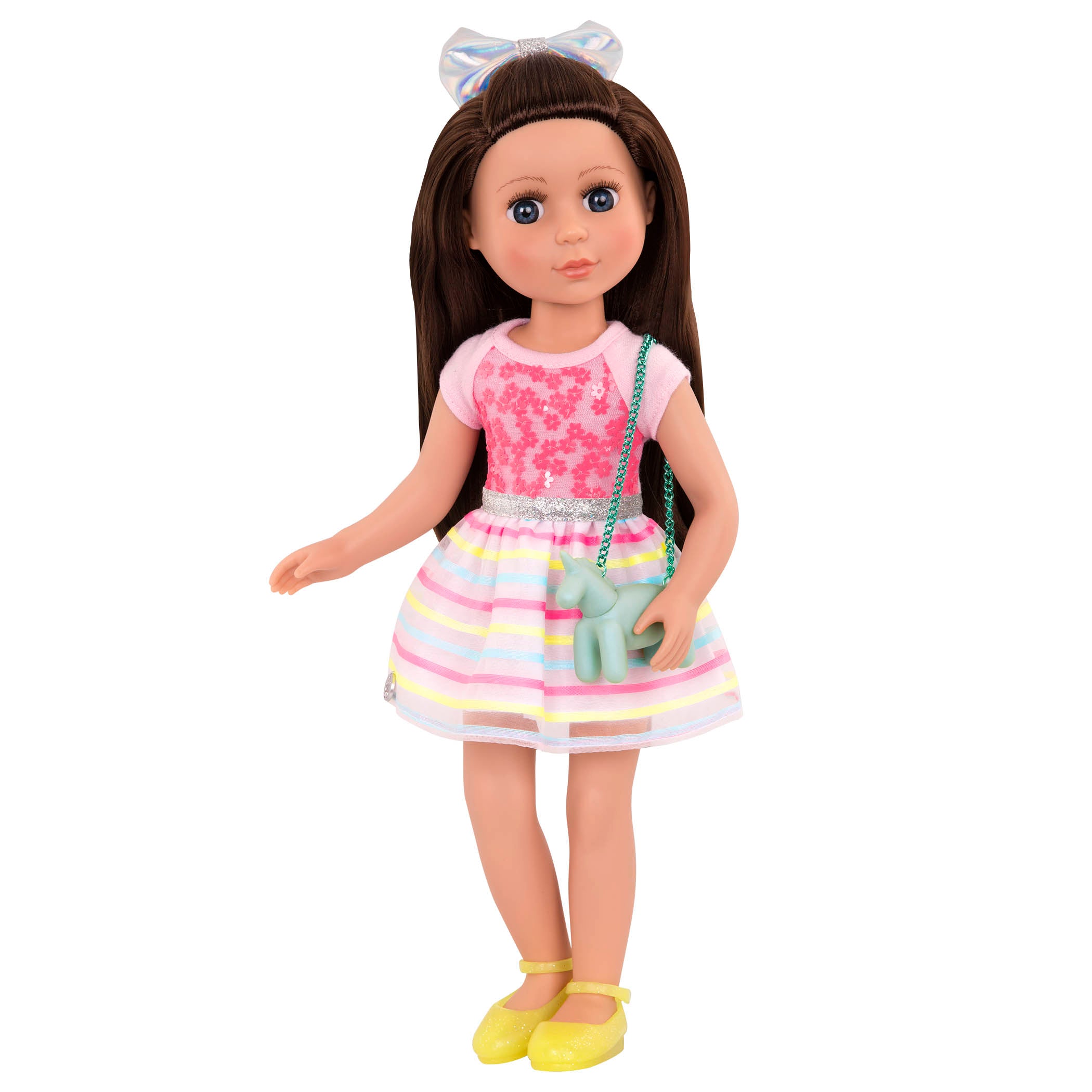 Rainbow floral dress for 14-inch doll
