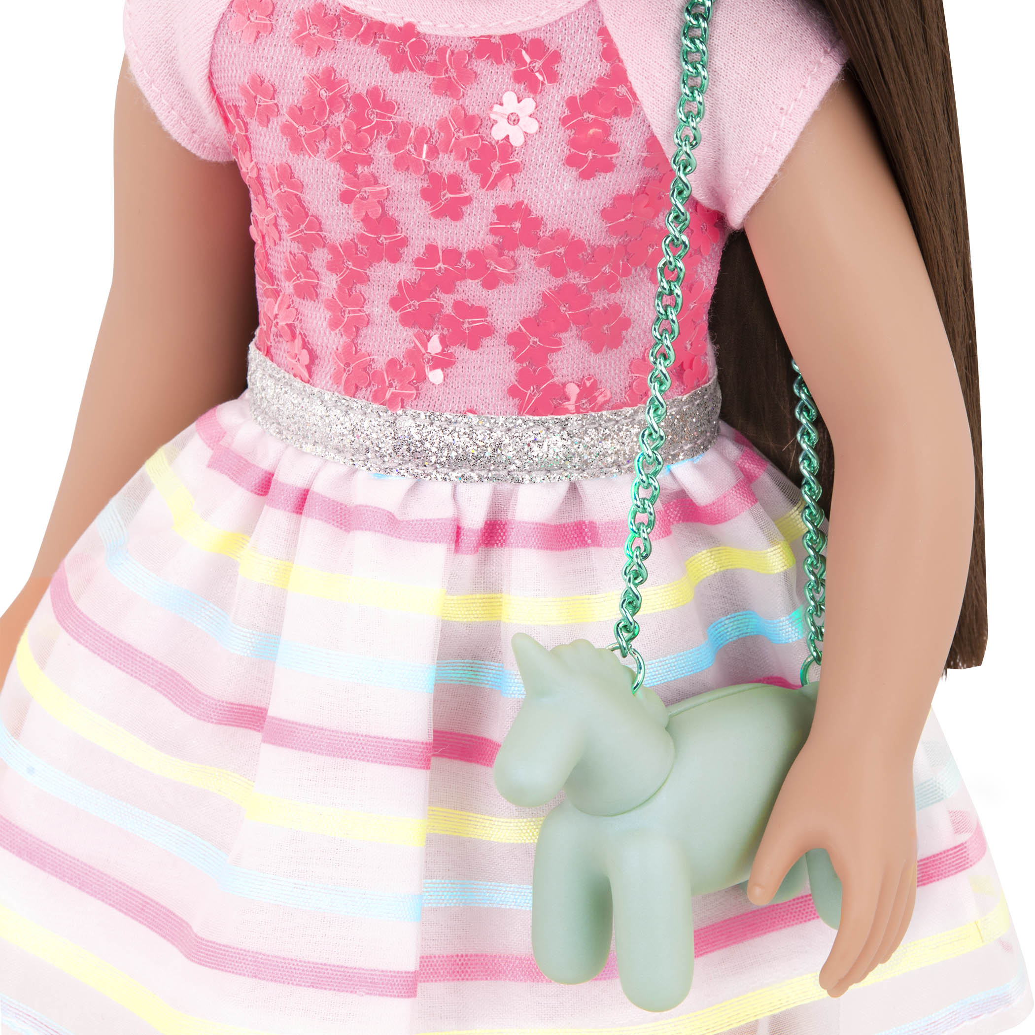 Rainbow floral dress for 14-inch doll