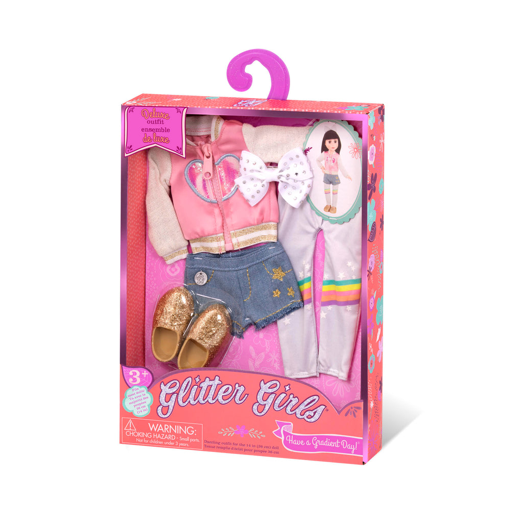 Heart jacket and rainbow leggings for 14-inch doll