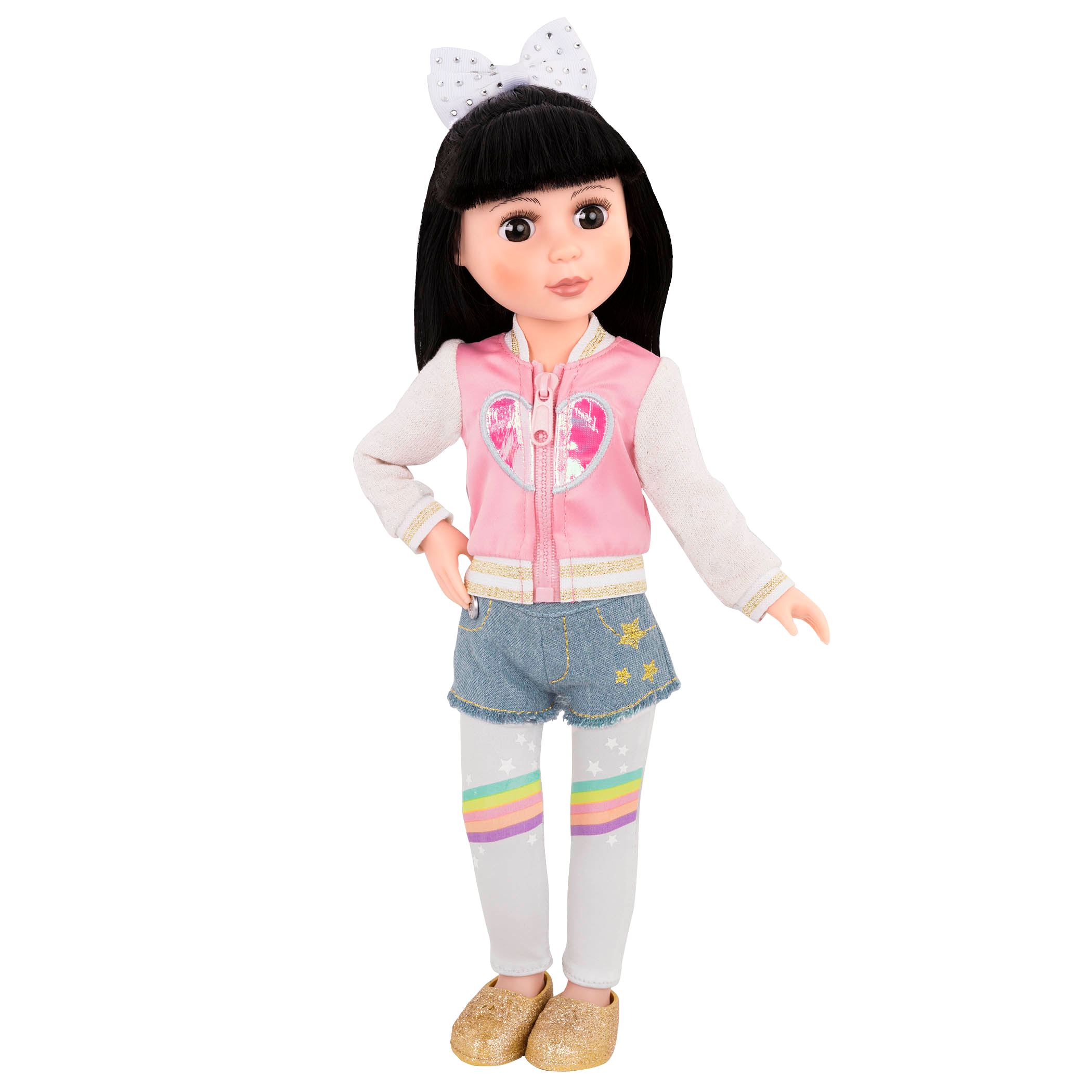 Heart jacket and rainbow leggings for 14-inch doll