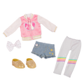 Heart jacket and rainbow leggings for 14-inch doll