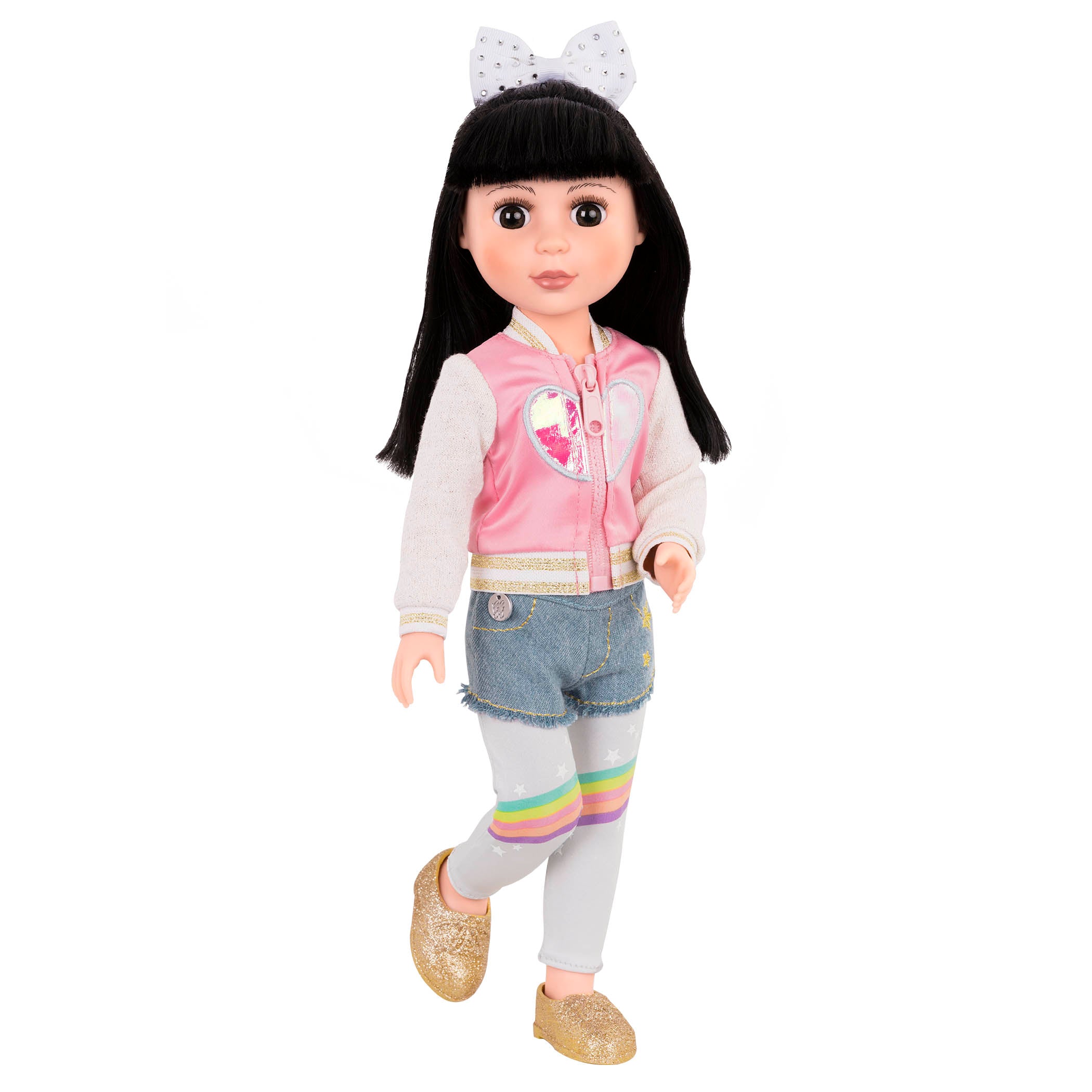 Heart jacket and rainbow leggings for 14-inch doll