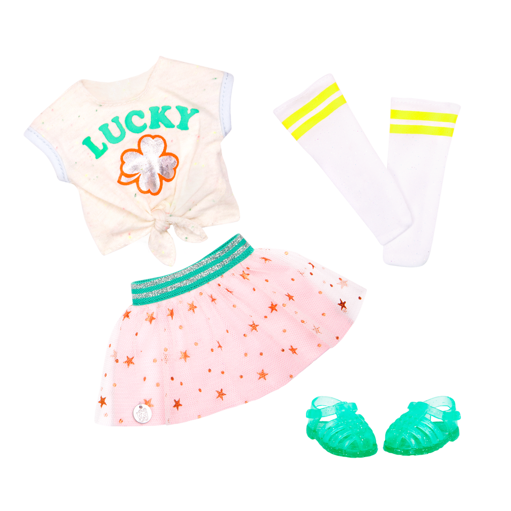 Lucky clover outfit for 14-inch doll