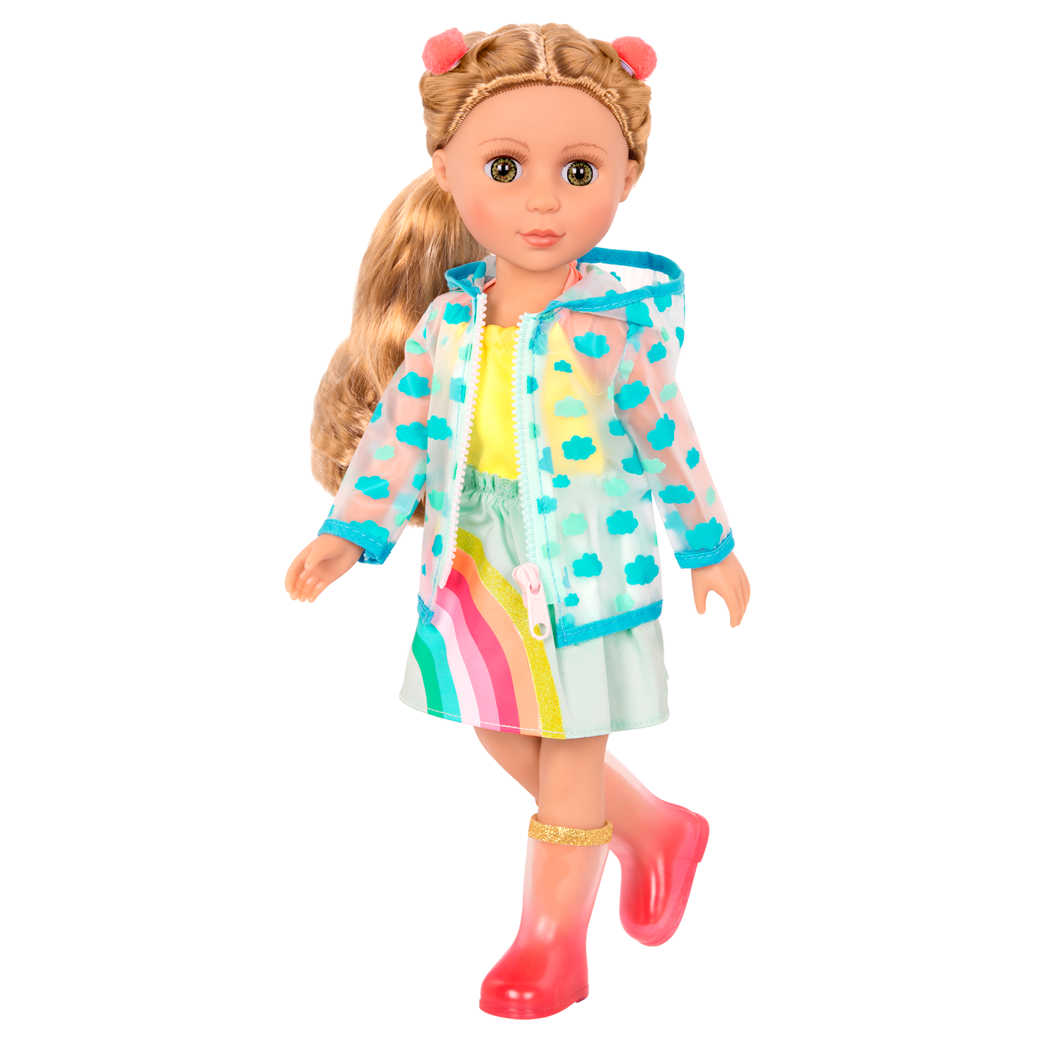 Raincoat, dress and boots for 14-inch doll