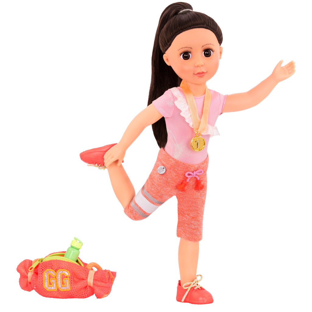 Gymnastic outfit with gym bag and medal for 14-inch doll