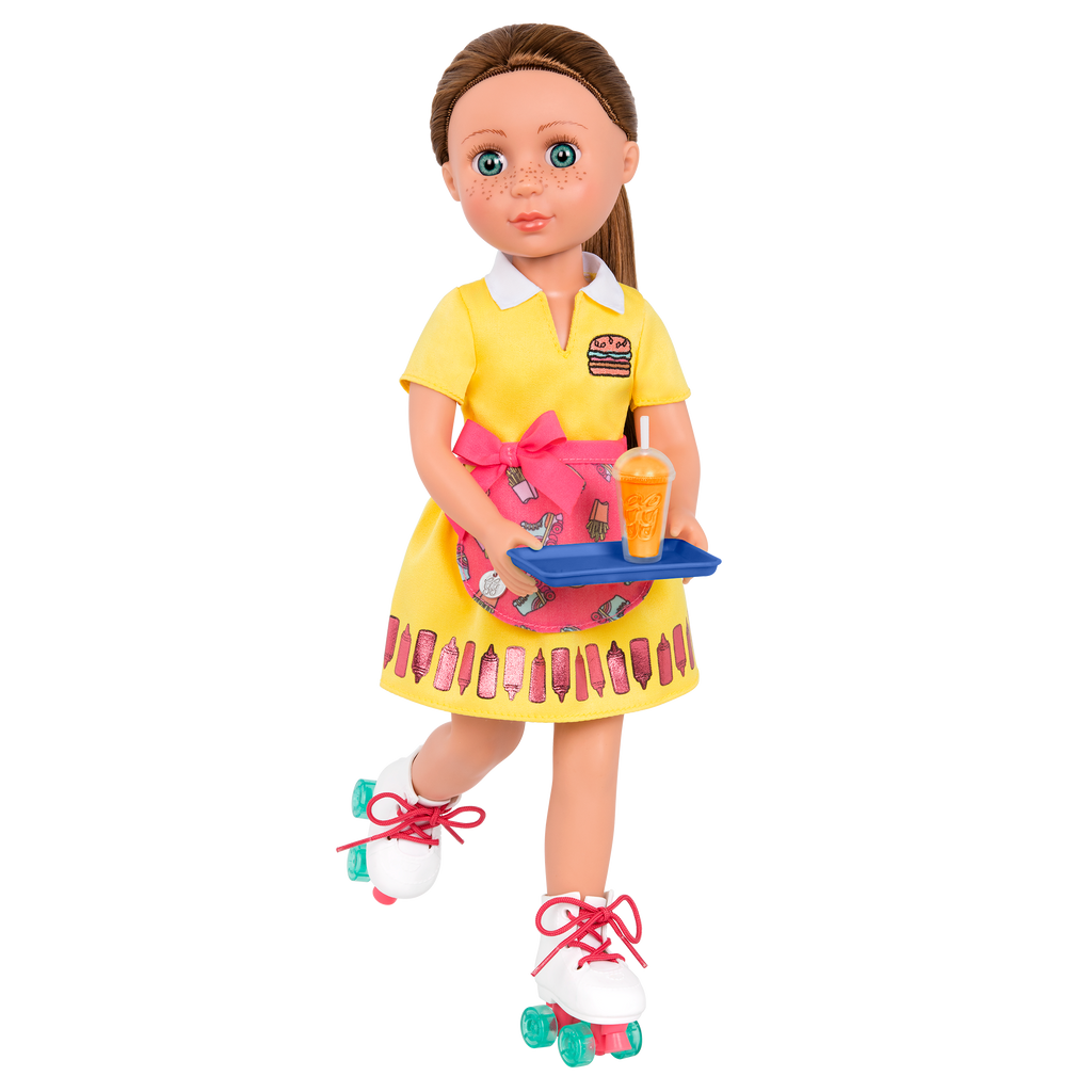Retro drive-thru waitress outfit for 14-inch doll