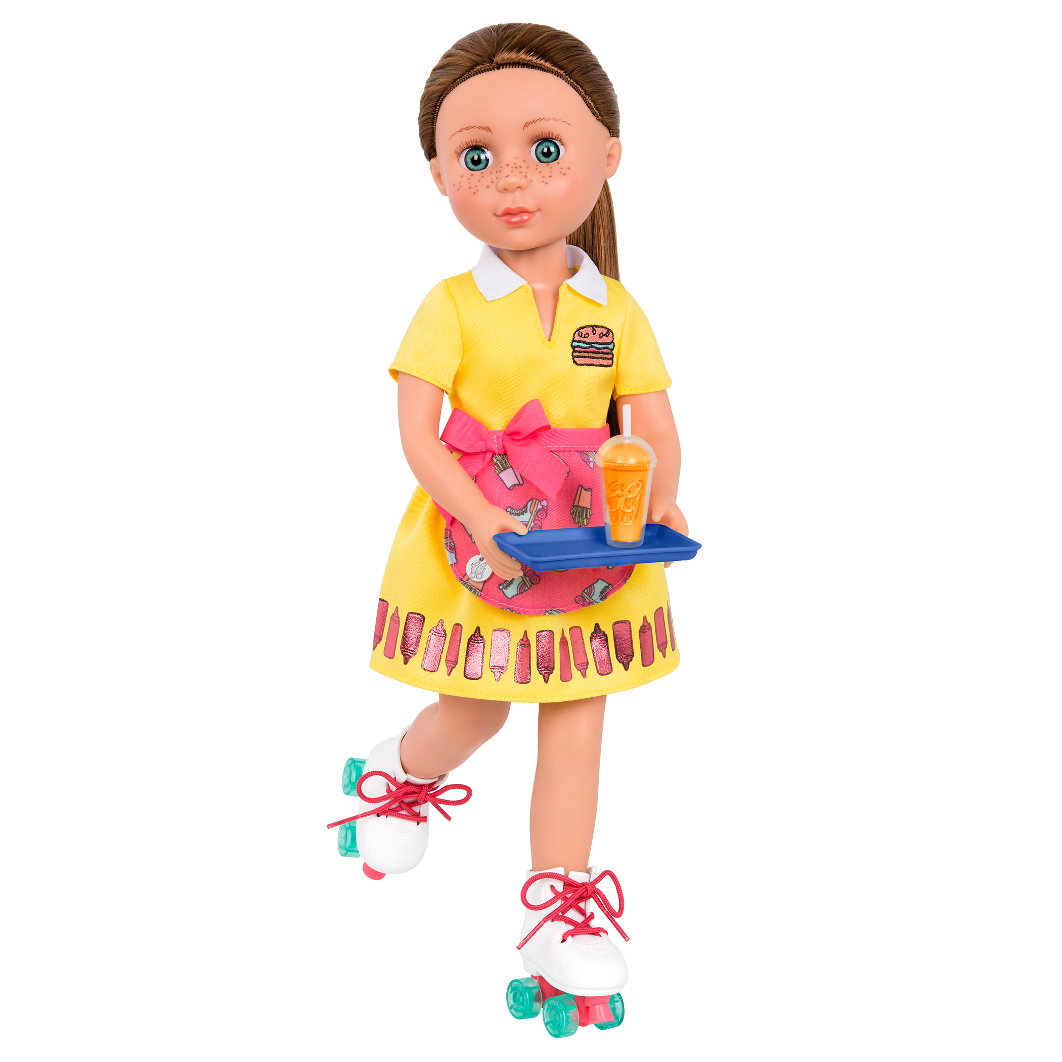 Retro drive-thru waitress outfit for 14-inch doll
